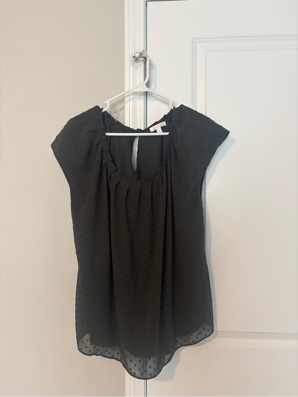 LC Lauren Conrad Black Swiss Dot Flutter Sleeve Blouse